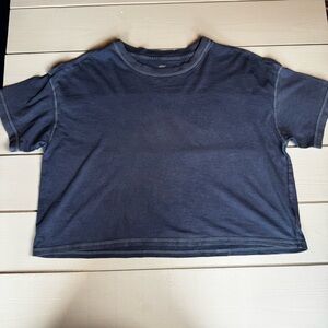 Aerie Boxy Blue Oversized Cropped Distressed Crewneck Tee